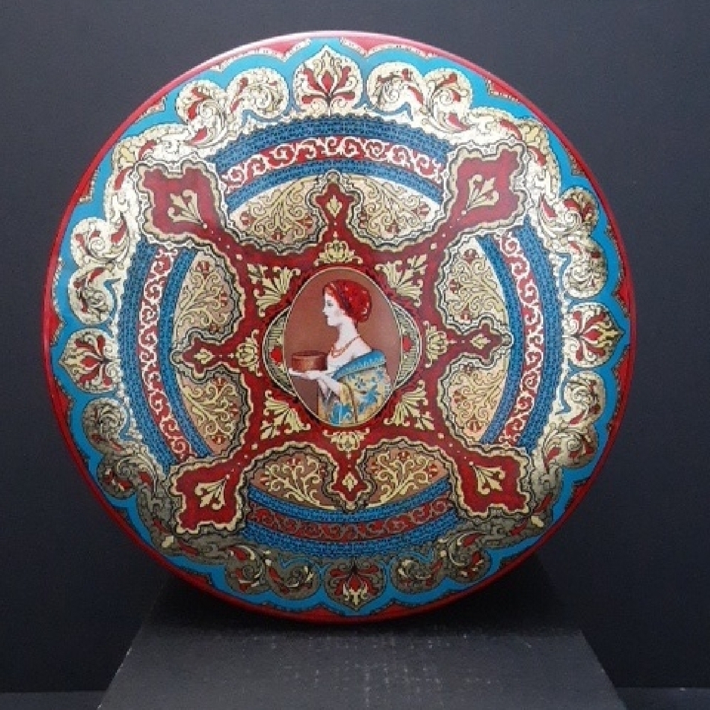 Vintage Colorful Art Deco , General Bakeries,Fruit Cake Tin With Mosaic Design.